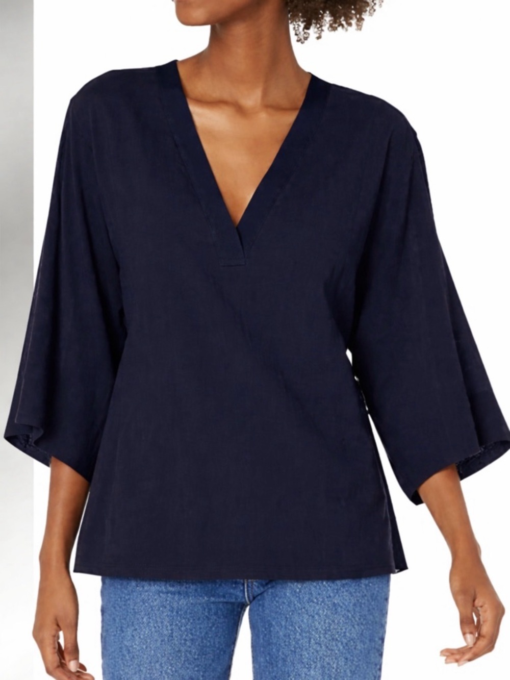 Vince Navy V-Neck Relaxed Tunic cotton lined sz S